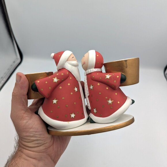 PartyLite Santa Mr & Mrs Claus Kissing Taper Candle Holder Christmas Holiday 7.5 - Picture 4 of 6